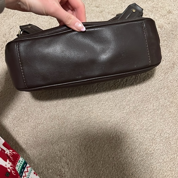 Dark brown genuine leather shoulder handbag. Gold hardware. 3 compartments. - Picture 5 of 5